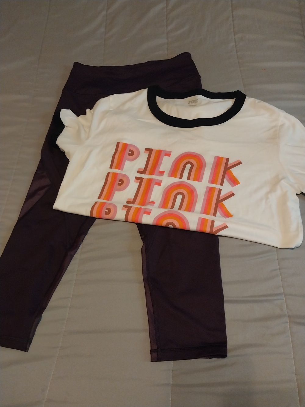 Victoria's Secret White Ringer Tee with Pink and Orange Graphic